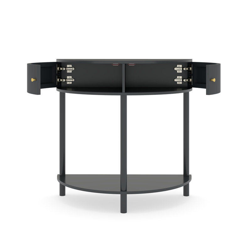 Artisan-Crafted Wave-Pattern Demi-Lune Console Table,Unique Half Moon Design End Table with 2 Storage Drawers and Bottom Shelf for Living room, Bedroom, Study, Hallway