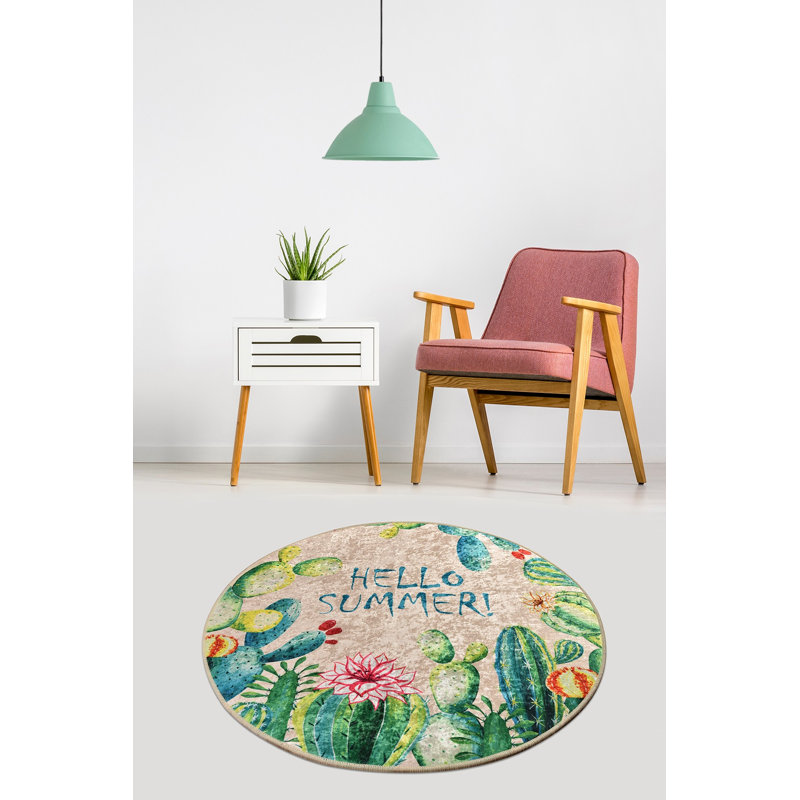 Stylish Round Carpet, 55.1 in Diameter, Soft 100% Polyester, 0.4 in Pile Height | Antibacterial, Non-Slip Underside, Machine Washable at 86°F | Ideal for Living Room, Bedroom, & Play Areas, Durable & Easy to Maintain