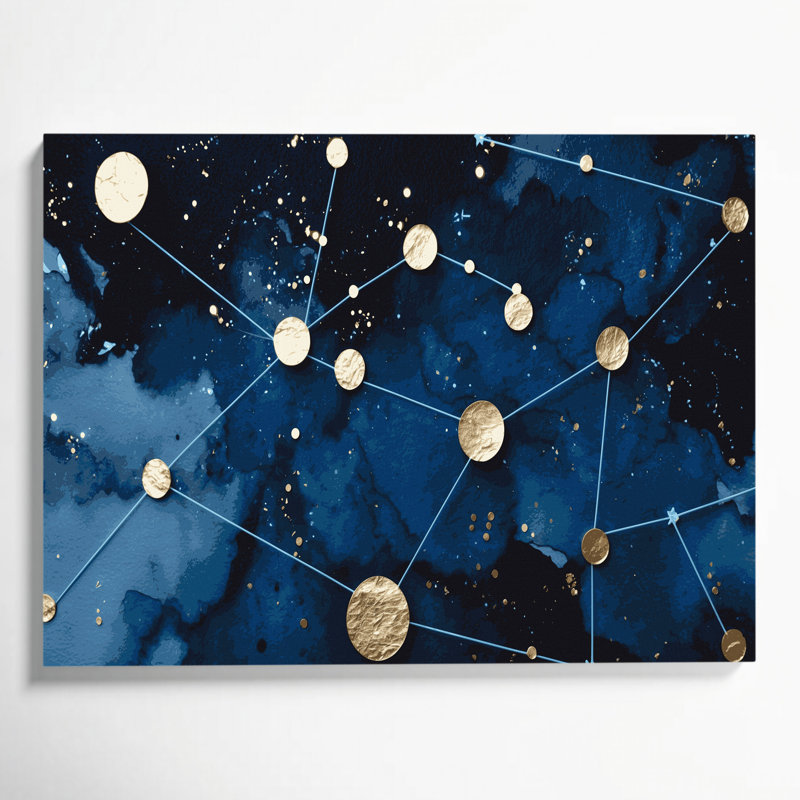 «Sci Fi Minimal constellation pois», art mural sur toile bleue, H 11 po x l 14 po