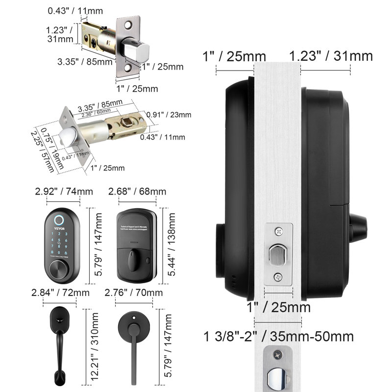 VEVOR Smart Lock 5-in-1 Fingerprint Smart Door Knob with Independent Handle