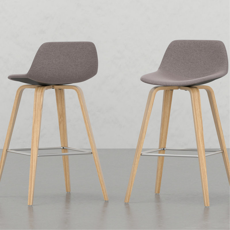 2 tabourets de bar - Housse de siège, pieds en bois, touche contemporaine, repose-pieds accentué, assise confortable
