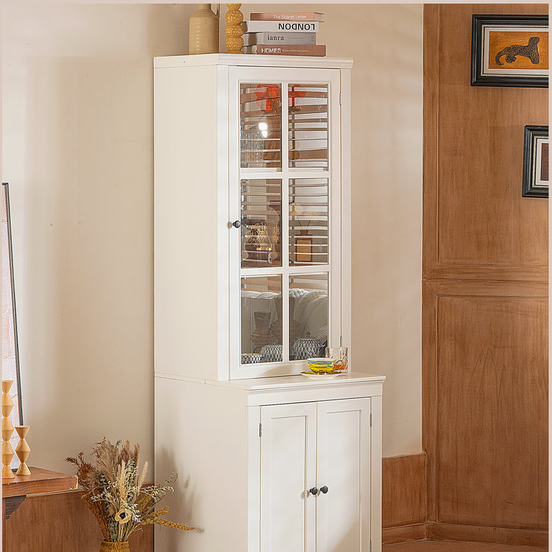 Pantry Cabinet with Glass Door and Lattice Window, Display Cabinets with Storage