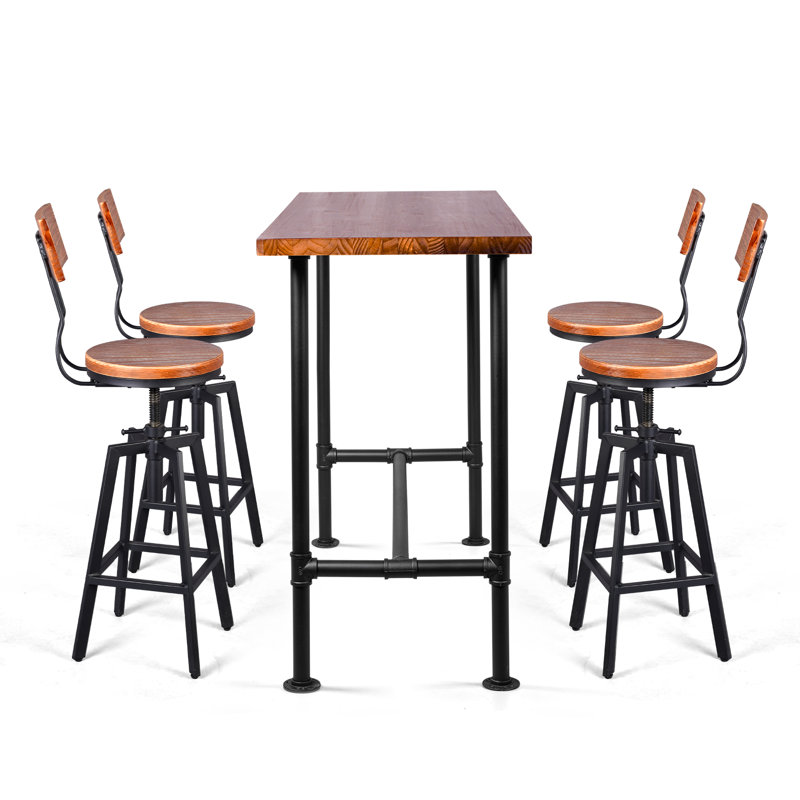 4 - Person Pine Solid Wood Top Four Leg Base Dining Set, Light Brown