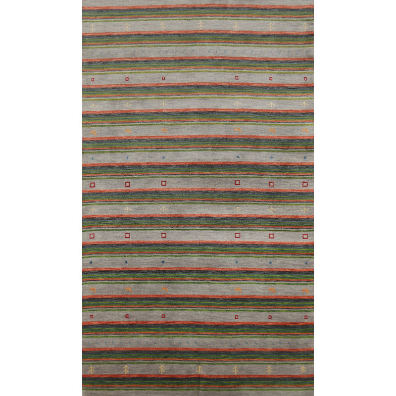 Tapis indien rayé en laine de style Gabbeh 5 x 10