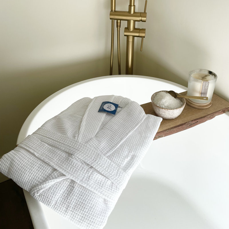 Reffett Unisex Lightweight Waffle Bath Robe, S/M, White