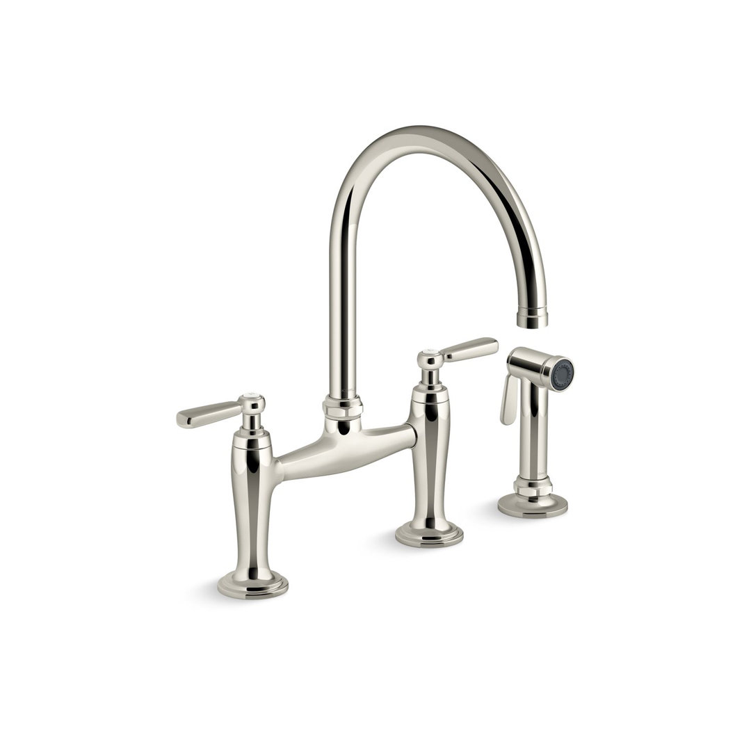 Edalyn by Studio McGee Two-Hole Bridge Kitchen Sink Faucet with Side Sprayer Kohler 