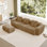 Canapé modulaire en L à 3 places avec passepoil à bordure française, sans assemblage requis, canapé 3 places avec coussins décoratifs et 1 repose-pieds mobile, tissu de velours brun