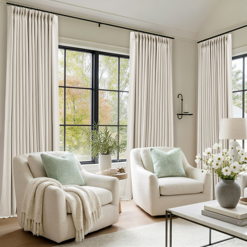 100% Blackout Thermal Memory Trained Pinch Pleated Farmhouse linen curtain 2 panels, Natural, 40" W x 96" L
