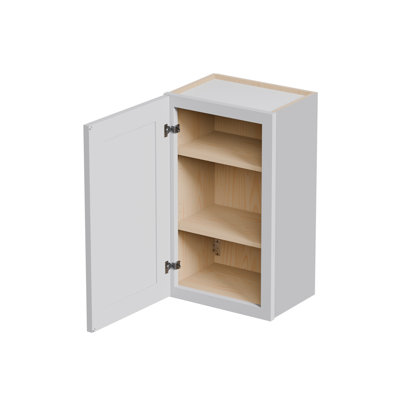 Armoire murale 1 porte et 2 tablettes en bois massif gris clair pour le rangement dans la cuisine, la salle de bain, la buanderie, tablettes réglables prêtes à assembler (l 18 po x P 12 po x H 30 po)