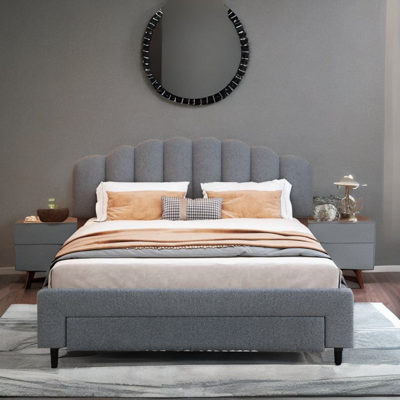 Konain Queen Upholstered Platform 2 Piece Bedroom Set, Grey