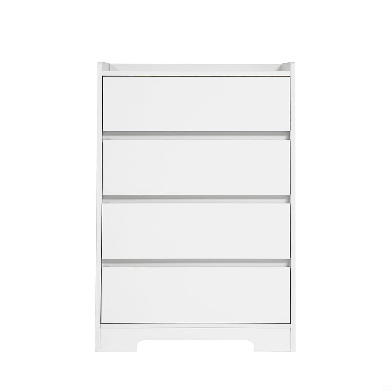Commode 4 tiroirs, commode sans poignée, Blanc