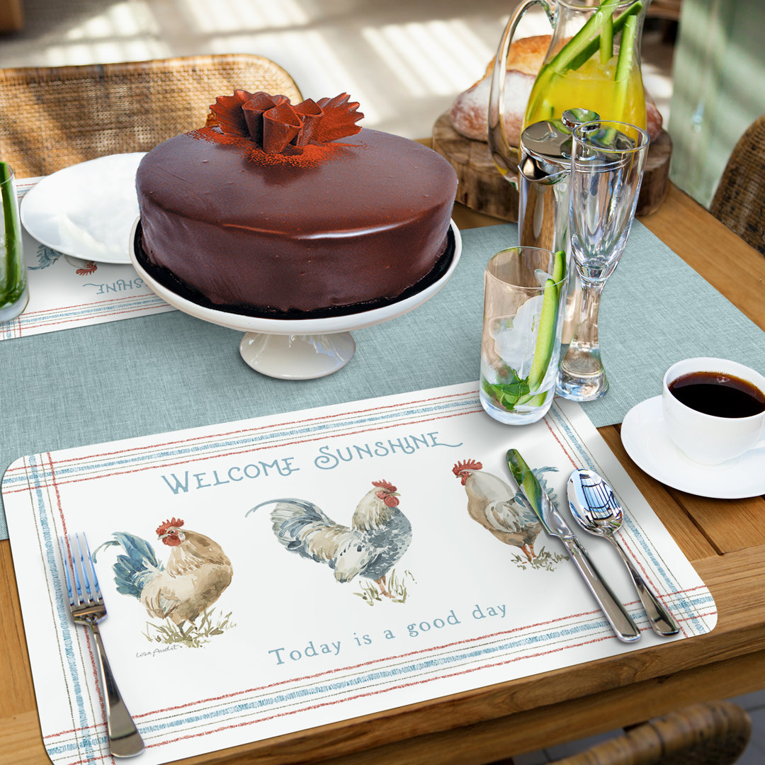 Countryside Roosters 4 Piece Reversible Easy Care Placemats (Set of 4) CounterArt