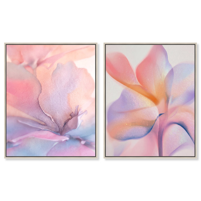 Watercolor Petals Set Abstract Canvas Print by Oliver Gal, Black Frame, 16 x 20, 17"H x 21"W, Silver Floater Frame