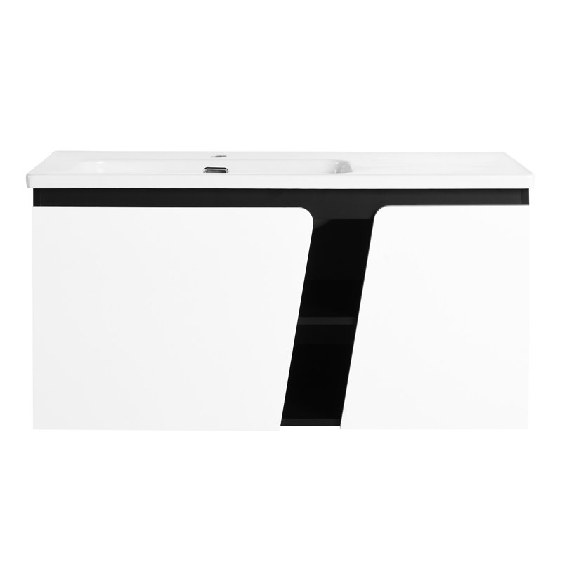 40'' Vanity With Ceramics Basin. Soft-Close Door For Bathroom. Modern Design. Spacious Storage. Plywood Construction. White And Black Sink. Contemporary Storage Area. Material.
