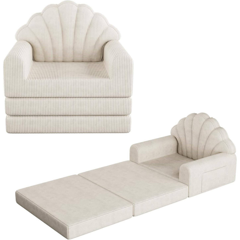 Canapé-lit pliant de 75 po x l 34 po avec support pour le dos, futon convertible 2-en-1 et fauteuil à billes pour les petits espaces, beige