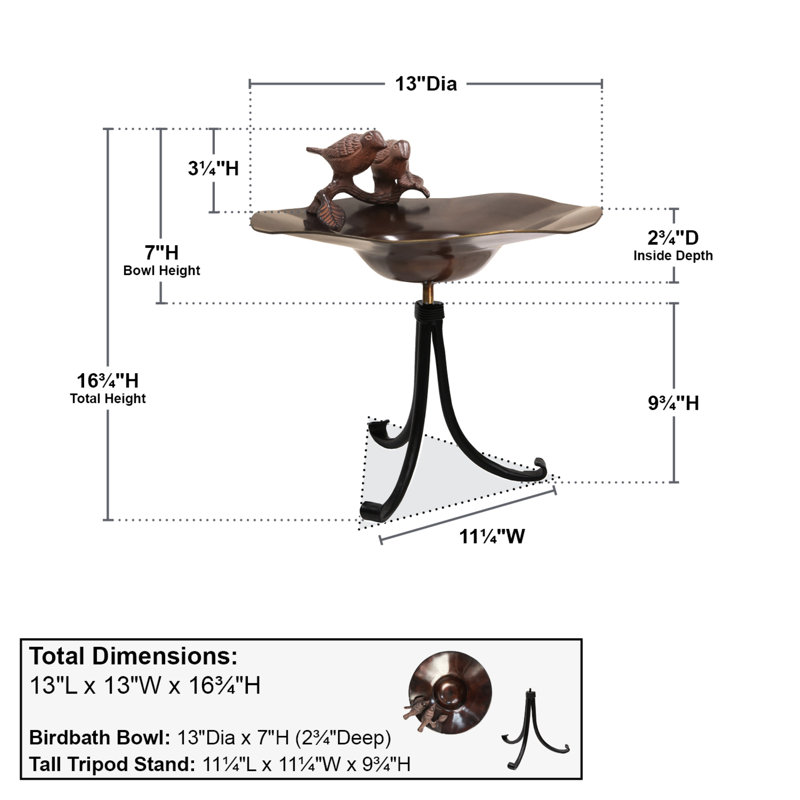 Antique Copper Birdbath with Wrought Iron Tripod Stand