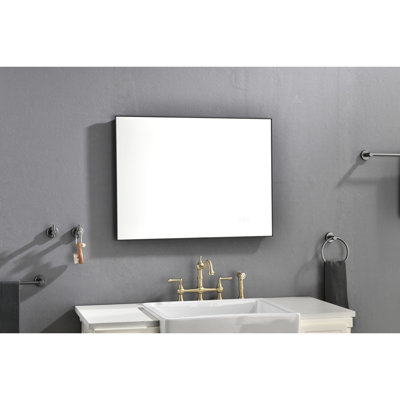 Miroir de salle de bain 32 po x 24 po à DEL - brouillard, fixation murale, intensité réglable, idéal pour les soins de la peau, le maquillage et le toilettage