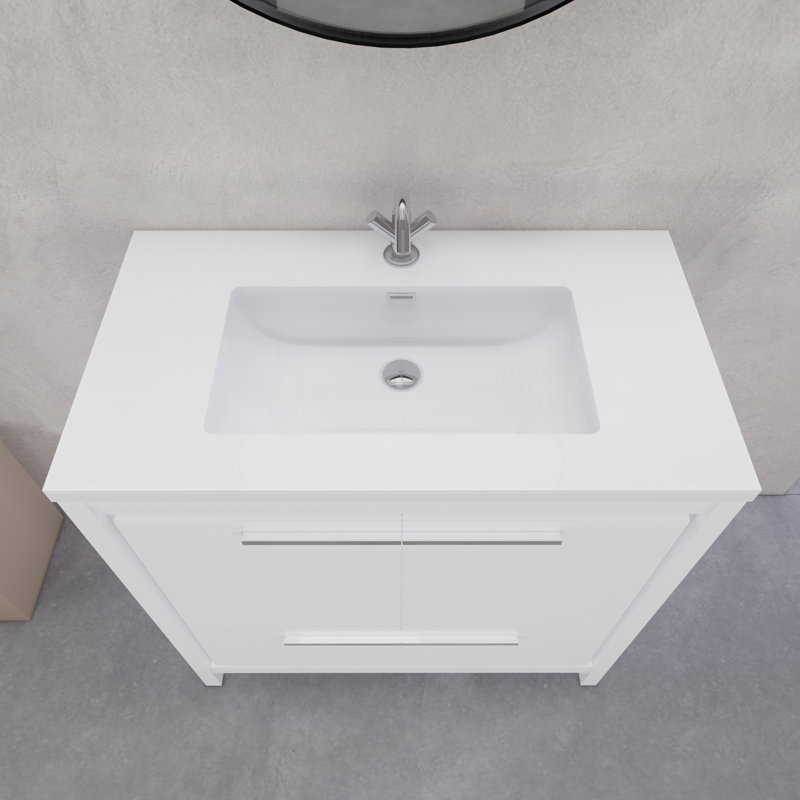 Eden 35.5'' Single Bathroom Vanity with Resin Top, Gloss White