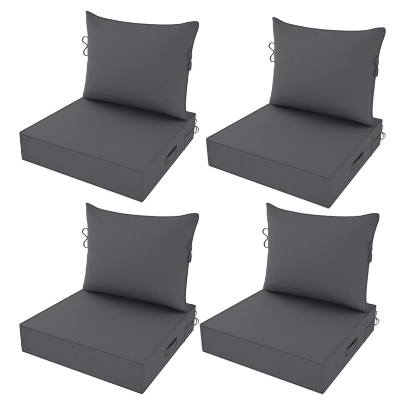 Fade Resistant Outdoor Chair Cushions Set Of 4, 28.5X28.5 Deep Seat Patio Cushions, 28D High Resilience Foam Replacement Patio Chair Cushions Set Of 4 With Removable Cover For Sofa, Adirondack Chair, Sectional,Light Grey