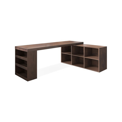 Bureau d'écriture en L en bois massif noisette, bureau