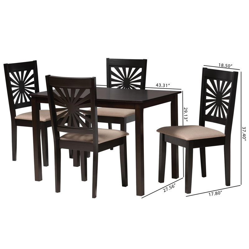 4 - Person Four Leg Dining Set, Espresso Brown, Espresso Brown/Beige