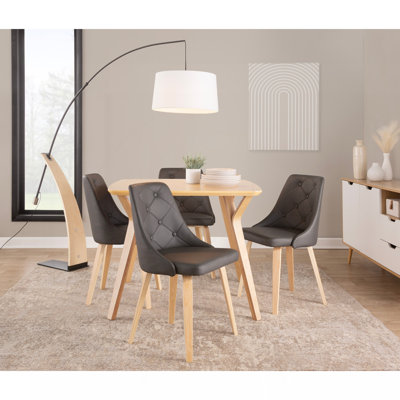 Lampe sur pied en bois naturel et abat-jour en lin blanc