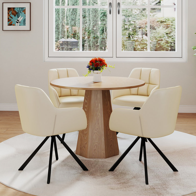 Round Dining Table Set Mid Century Modern Small Round Dining Table Set With Swivel Dining Chairs, 5 Pieces: Table, 4 Chairs