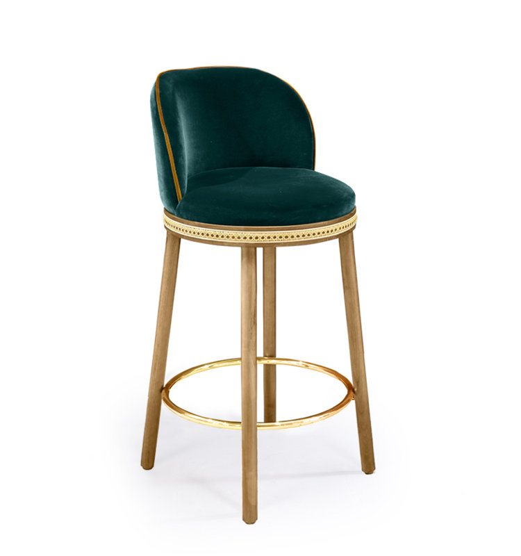 Tabouret de bar et de comptoir Alma, Canard, Laiton poli, Tabouret de comptoir (siège d'une hauteur de 27 p