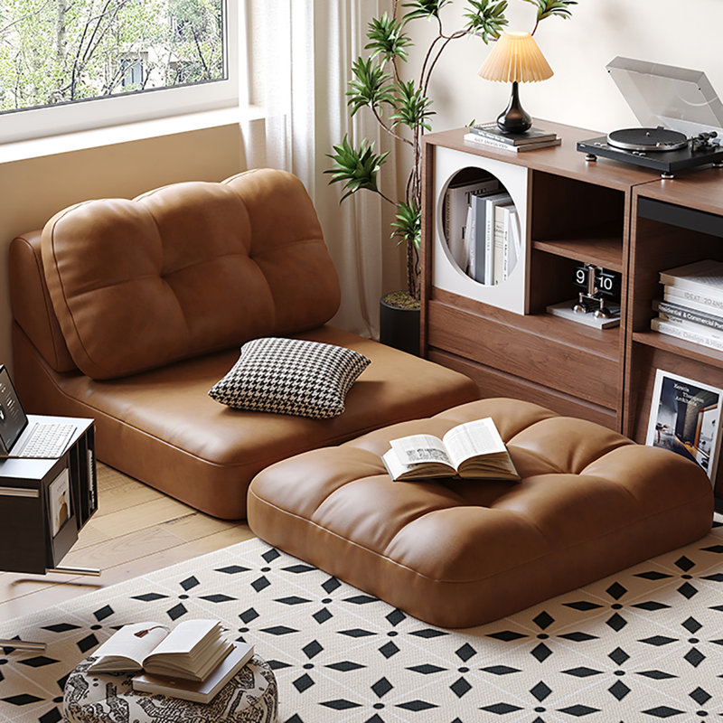 Canapé-lit en cuir brun moderne avec coussins 29,53 po, H 69 po x l 29,53 po x P 35,43