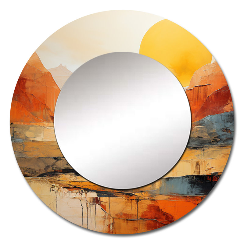 «Bold Landscape Canyon Desert VII - Miroir mural décoratif, miroir rond jaune, impression sur métal, 23 po x 23 po