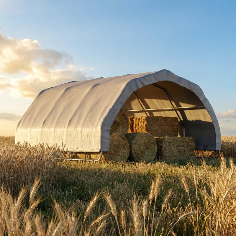 12' X 12' Livestock Shelter With Waterproof Cover UV Resistant Steel Frame For Horses Goats, Gray