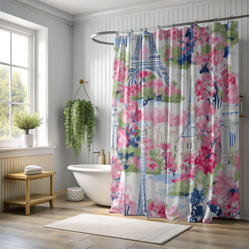 Chic Eiffel Tower Patterns - Rideau de douche standard 1 pièce, H 74 po x l 71 po