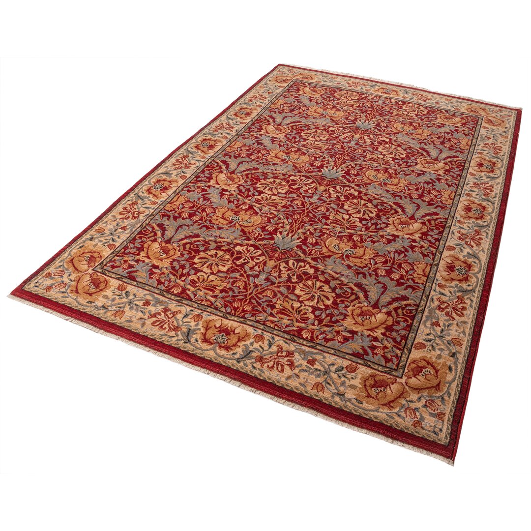 Flachgewebe-Teppich Saharna aus Wolle in Rot/Beige/Grau