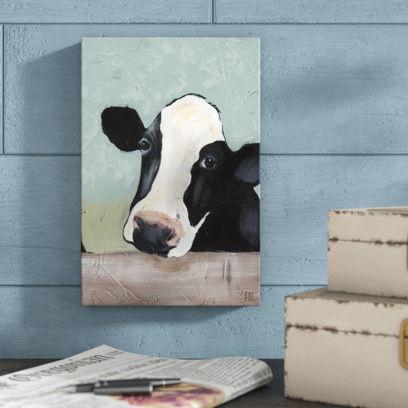 «Holstein Cow III», peinture sur toile, H 12 po x l 8 po, Cadre noir