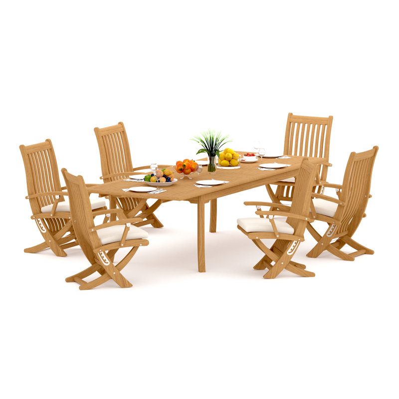 8 Seats 9 Pcs Grade-A Teak Wood Dining Set: 118" Double Extension Rectangle Table And 8 Warwick Reclining Arm Chairs #11Wa2408