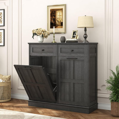 Armoire poubelle à double basculement double 26 gallons Wodden (sans inclure la poubelle) avec tiroir