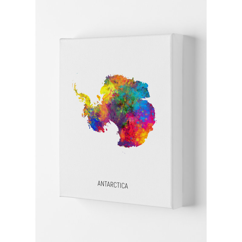 Antarctica Watercolour Map by Michael Tompsett - Print, Wrapped Canvas, 84cm H x 59.4cm W x 4cm D
