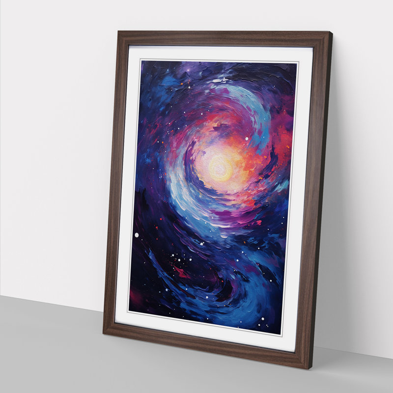 Galaxy Action Painting Art - Framed Print, Walnut Framed, 46cm H x 34cm W