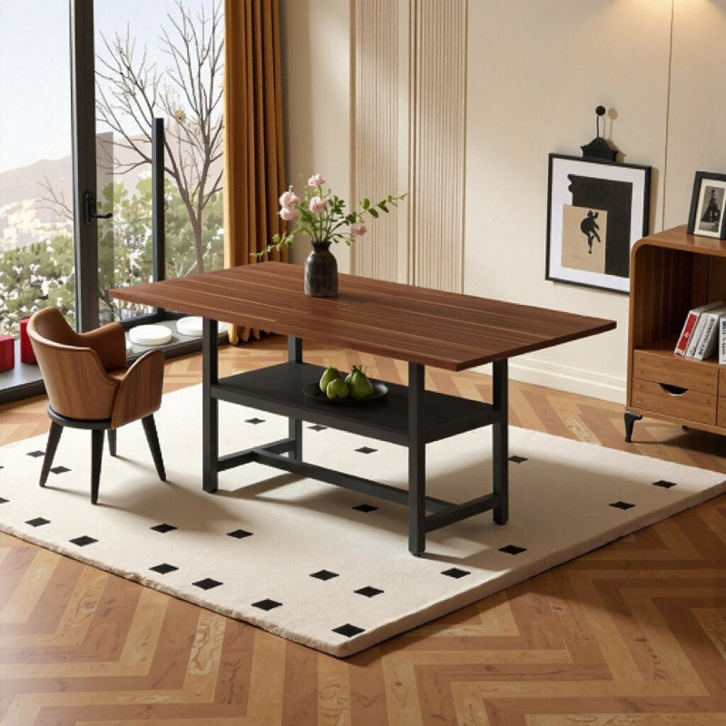 Modern Dining Table 71" w/Shelf & Legs, Brown