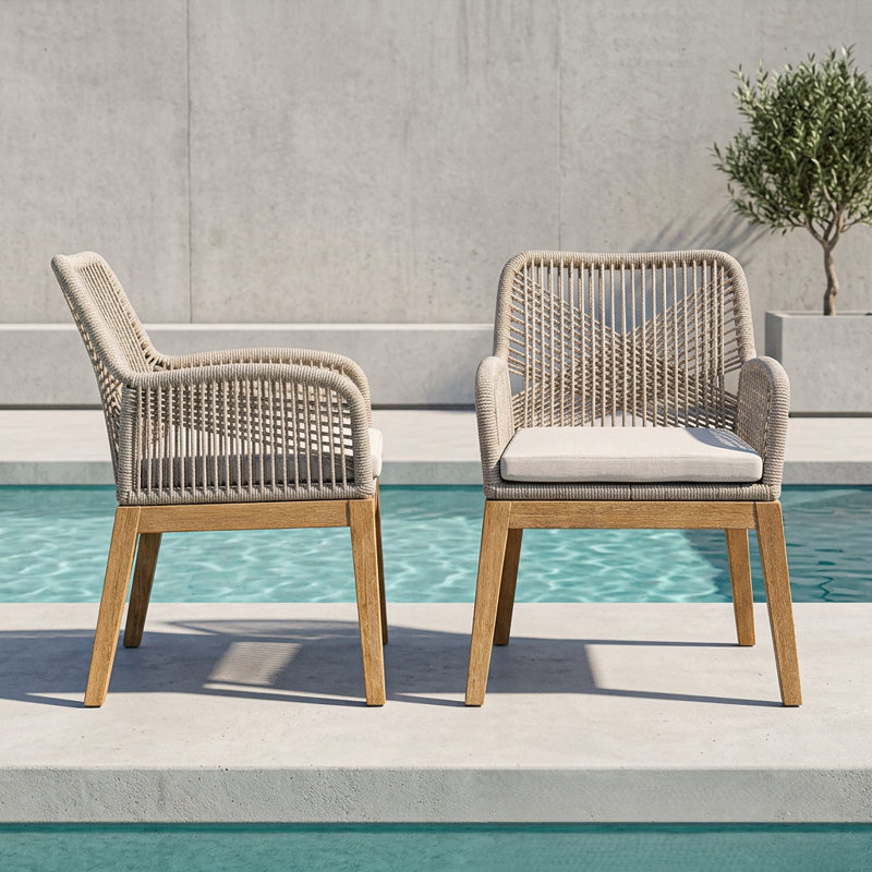 Chaises de cuisine et de salle à manger Jana rembourrées - Ensemble de 2 fauteuils de patio en bois massif, Beige