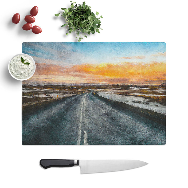 Tempered Glass Road Through Iceland Chopping Board, 28.5 cm x 39 cm