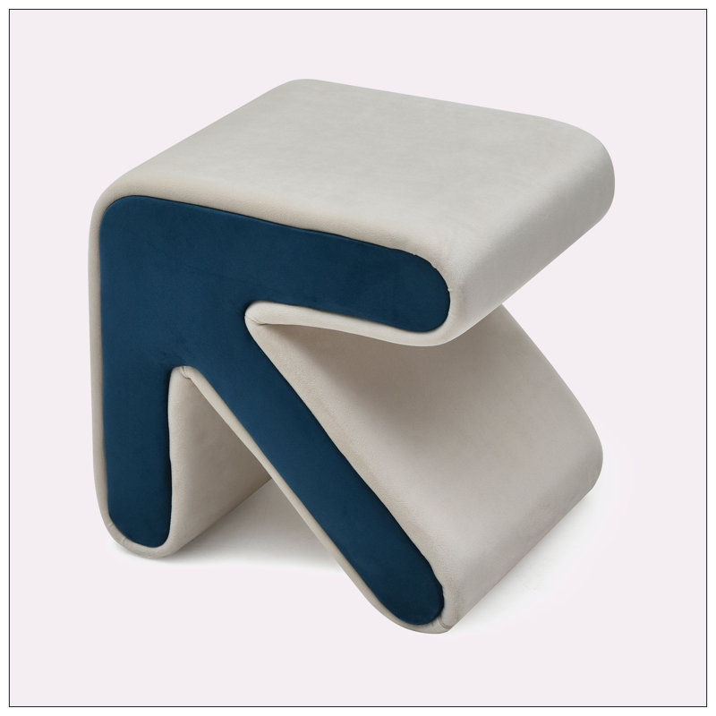 Tabouret d'appoint en bois massif et manufacturé, Beige / marine