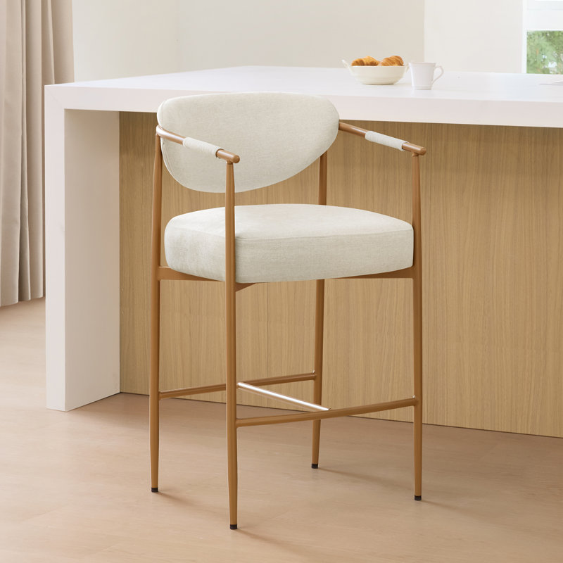 Tabouret de bar rembourré de 68,5 cm avec accoudoirs, Ivoire ivoire