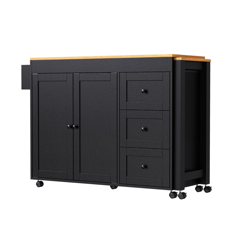 74.8-inch Kitchen Island With Extendable Dining Table, Black