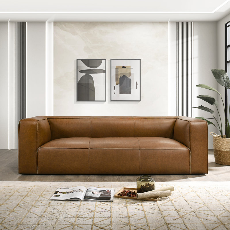 Canapé moderne en cuir véritable Latravion , Cuir véritable brun clair