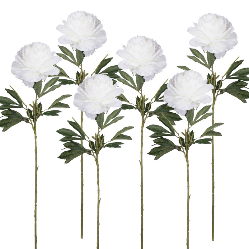 34.6" White and Green Faux Peony Floral Sprays - Set of 6