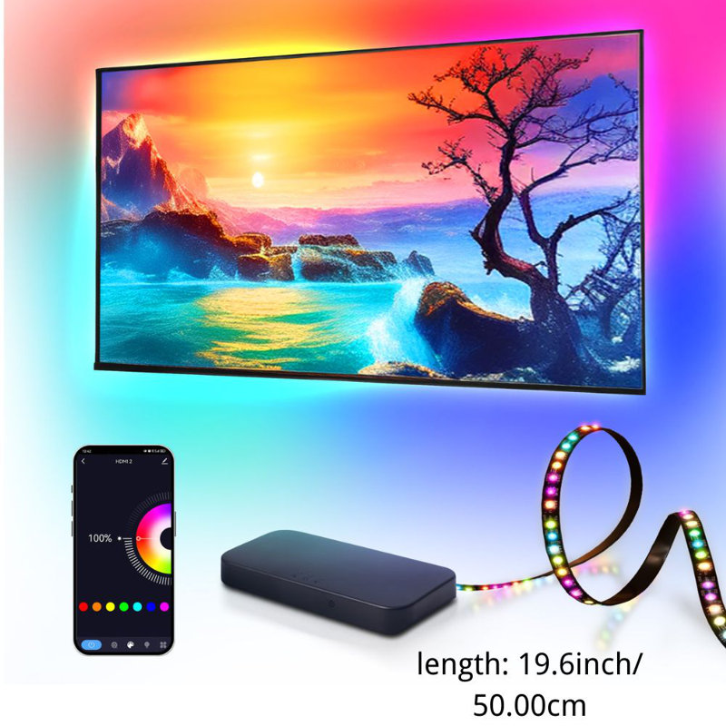 Bande de 19,6 pouces à DEL avec rétroéclairage de la télévision, boîte de synchro d'écran de l'HDMI, lumières RVB à changement de couleur avec musique et application