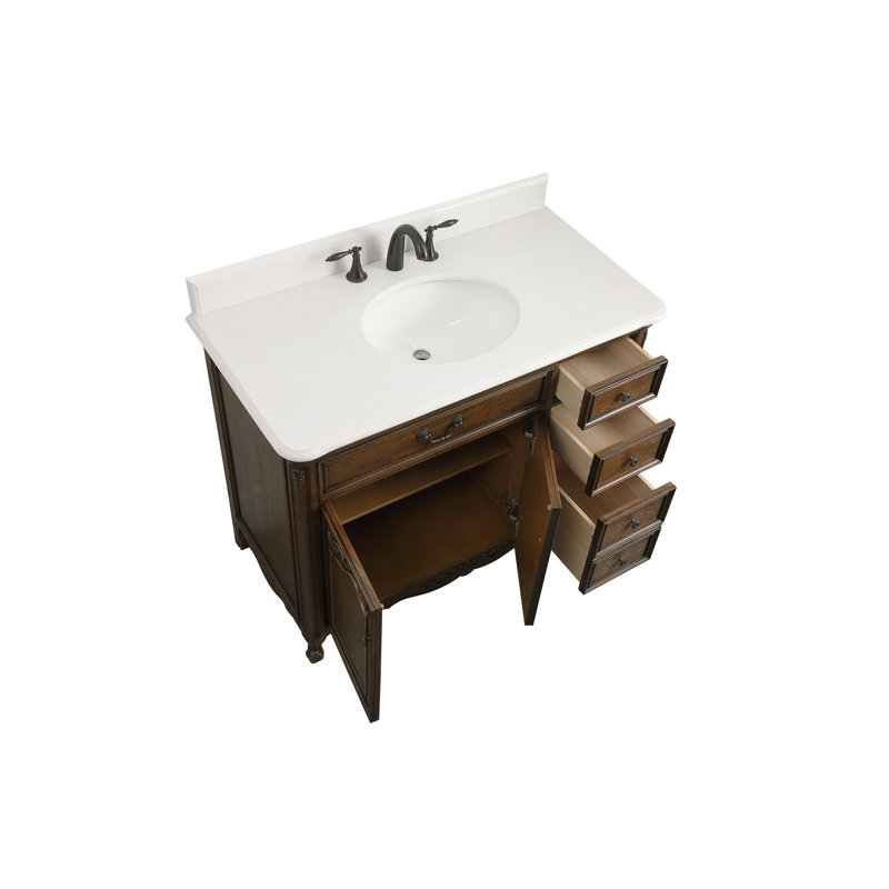 Ensemble de meuble-lavabo simple 42 po Angelique, Blanc pur, Chêne foncé