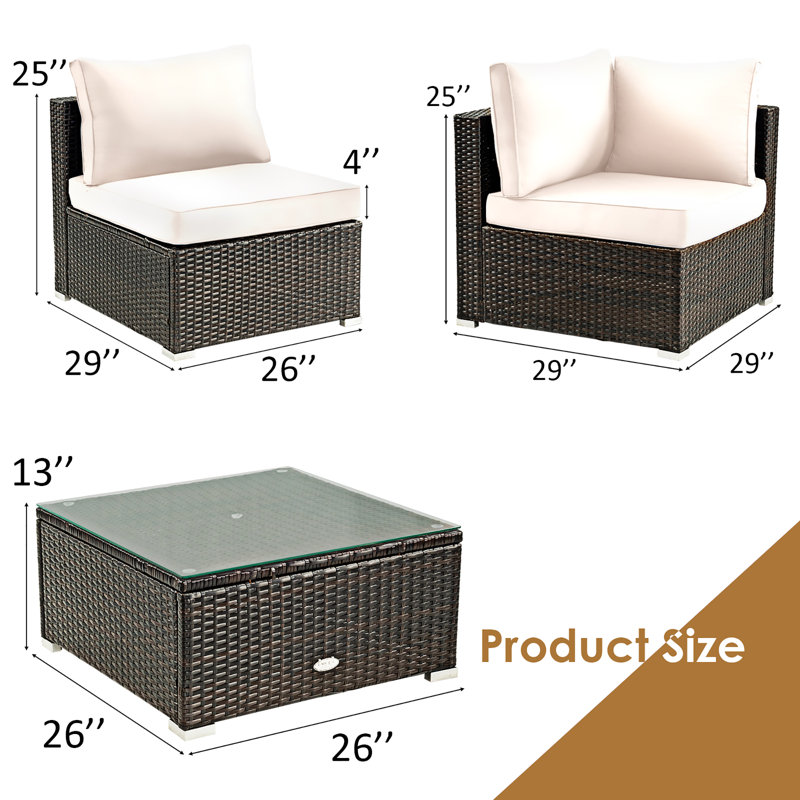 Rattan Sectional Seating Group with Cushions, White