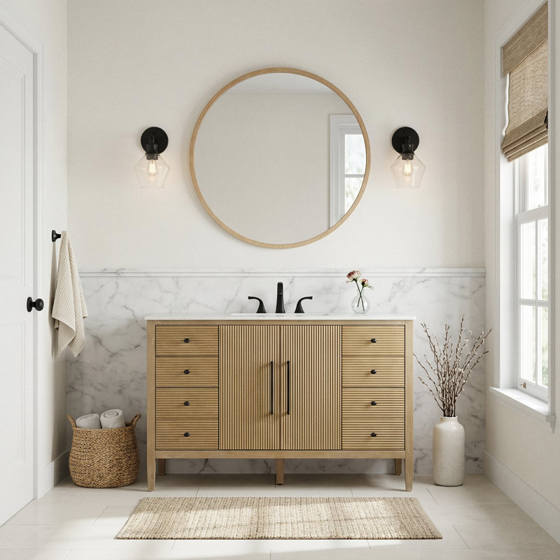 54 inch Single Bathroom Vanity, Linen Oak